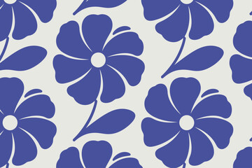 Fototapeta premium Patrón sin costuras con flores azules estilizadas sobre un fondo gris claro para textil y papel tapiz