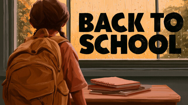 Illustrated Child Facing Back to School Sign.