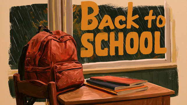 Painted Back to School Sign With Backpack and Books.