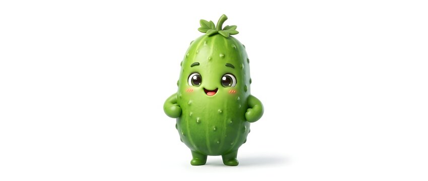 Cute cartoon pickle character with happy expression on white background