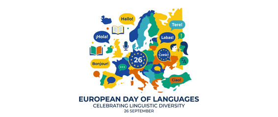 Europe Map with Greetings and Books Celebrating Language Diversity © Lisun