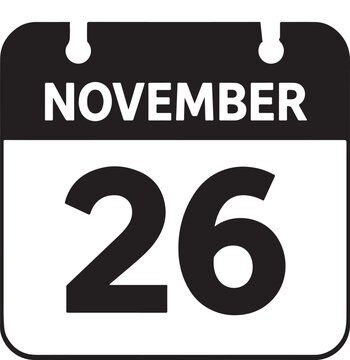 Black and white calendar page icon showing the date of November 26