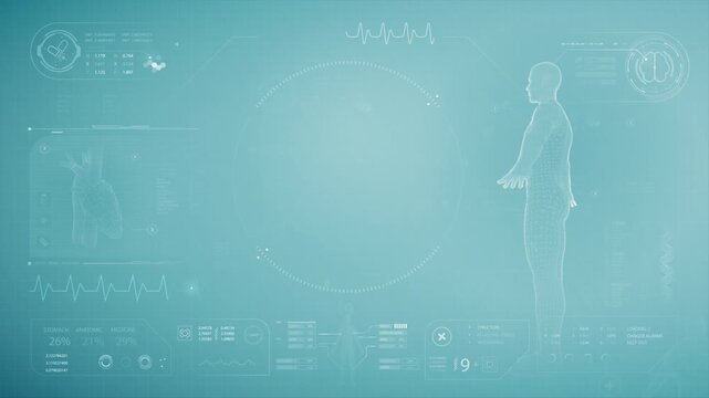 Futuristic Medical Scan Interface Displaying Human Anatomy.