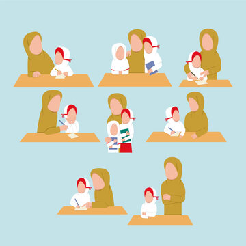 Indonesian Hijab Elementary School Student And Teacher