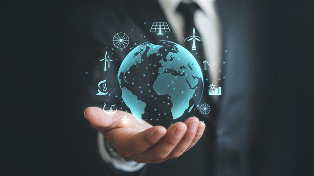 Male hand controlling holographic global logistics network with shipment tracking
