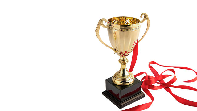 Golden sports champion trophy cup isolated on transparent background for competition achievement awards banner