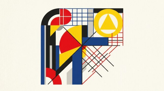 Abstract Geometric Art with Lines Shapes and Bright Colors in Modern Style