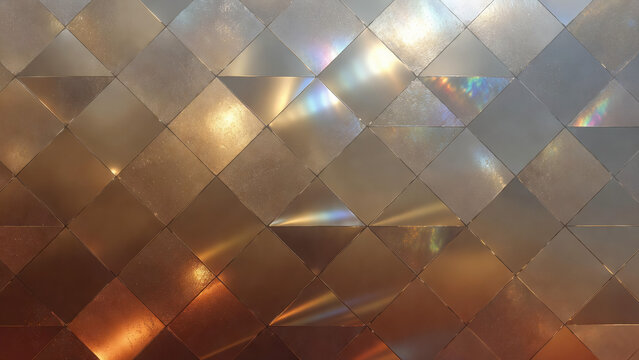 Golden metallic background in geometric pattern style, brown-gold tones, texture for design with a space for copying