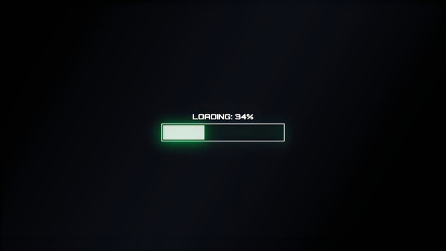 Green loading progress bar on a dark background showing thirty four percent completion