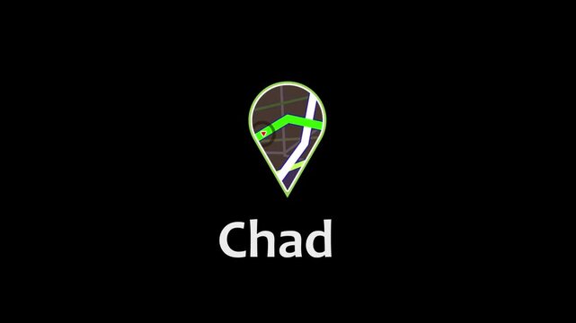 Chad GPS Navigation Map with Red Direction Arrow and Location Pin icon animation