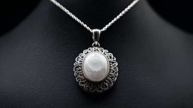 Elegant Silver Locket Pendant with White Center Stone on Delicate Chain, Classic Fine Jewelry Accessory for Bridal Fashion, Wedding Gift, Anniversary Present, Minimalist Luxury Necklace Isolated on Cl