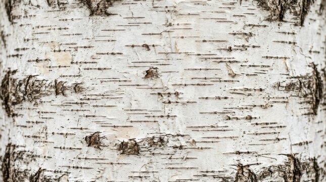 Close-up of weathered white birch bark with natural texture and markings