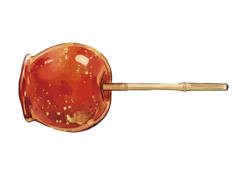 Appetizing tanghulu fruit candy illustration with glossy sugar coating, vibrant fresh fruit and irresistible dessert presentation ／ シズル感のあるフルーツ飴・タンフルのイラスト、艶やかな飴のコーティングとみずみずしい果実を表現した美味しそうなスイーツイラスト
