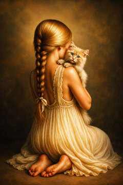 Girl holding cat