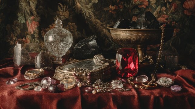 Elegant luxury jewellery still life with gold and diamond accessories on minimal background, premium fine jewelry display, timeless fashion elegance, precious gemstones, high-end ornament collection f