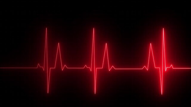Lootable red EKG/ECG cardiogram oscilloscope monitor heartbeat line chart shows 60 BPM heart rate on black background with grid 4k video animation