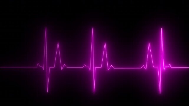 Lootable pink EKG/ECG cardiogram oscilloscope monitor heartbeat line chart shows 60 BPM heart rate on black background with grid 4k video animation