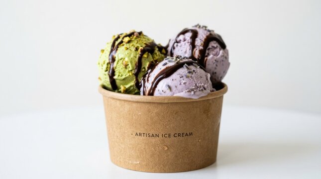 Delicious Ice Cream Sundae with Chocolate and Matcha Flavors.