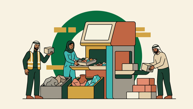 Workers sorting packages at a recycling center promoting sustainability