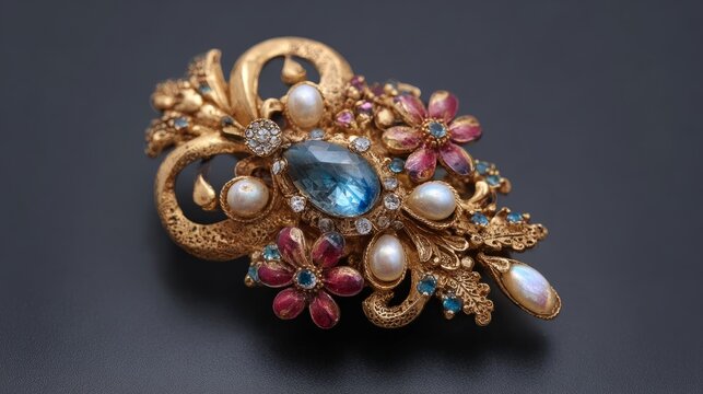 Elegant Vintage Jewelry Brooch with Intricate Ornamental Design Isolated on Clean Background, Luxury Fashion Accessory, Decorative Pin for Classic Style, Antique Inspired Precious Jewelry for Collecti