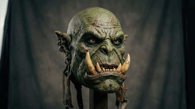 Detailed Orc Mask with Fangs and Green Skin.