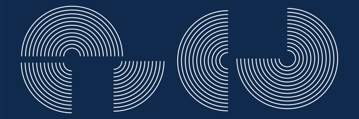 Abstract dark blue background with geometric half circles forming a wavy pattern. Modern minimalist linear arch curve vector illustration graphic asset. © Alvin