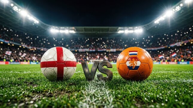England vs Netherlands Football Match on Stadium Grass.