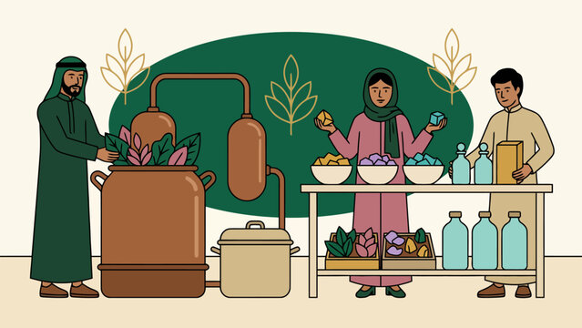 Traditional herbal preparation and product display at local market