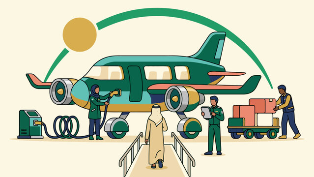 Workers loading cargo onto an aircraft at an airport in Saudi Arabia