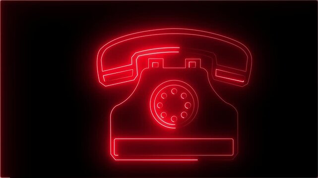 Telephone icon animation on black background. 4k motion video animation .