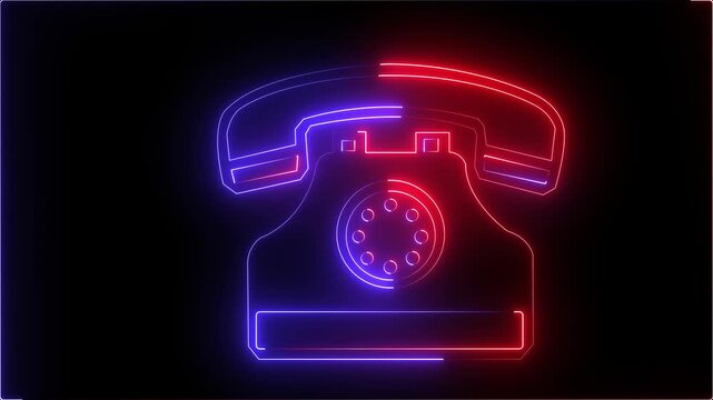 Telephone icon animation on black background. 4k motion video animation .