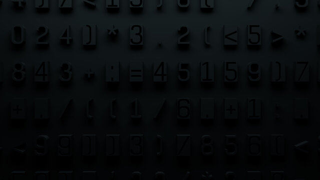 Three-Dimensional Mathematical Symbols and Numbers on Textured Dark Background for Educational Content, Data Analysis, and Graphic Design Visuals