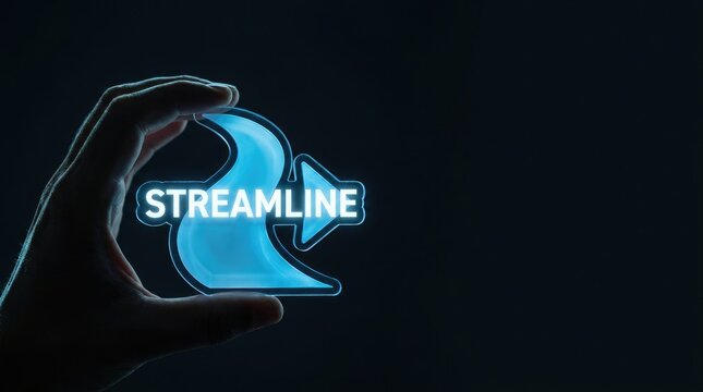 Human hand holding glowing blue streamline digital icon concept for business process efficiency improvement success