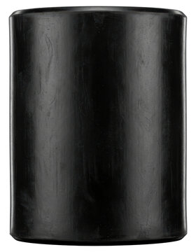 Textured black industrial cylinder container on a transparent background