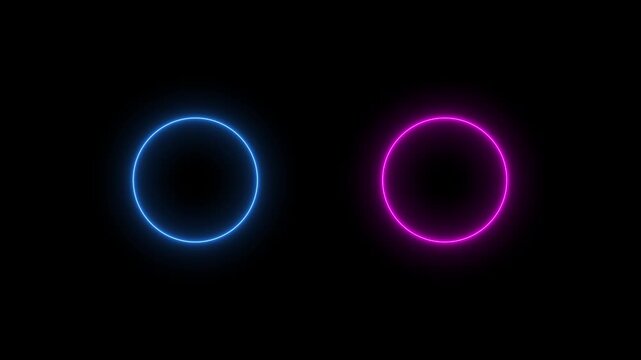 Neon circle loading icon animation glowing red and blue bar round shape processing rotation circular reset icon sign symbol on black background