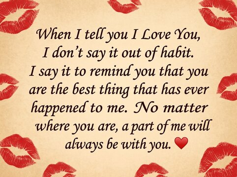 Romantic love quote with lip prints background