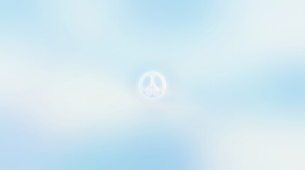Fototapeta premium Minimalist peace sign symbol floating centered within a soft ethereal light blue cloudy background