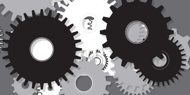 Abstract monochrome gear mechanism background with dark black cogs