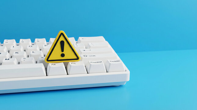 Warning Symbol on Computer Keyboard Representing Digital Risk, Cybersecurity Threat, or Technical Glitch Alert
