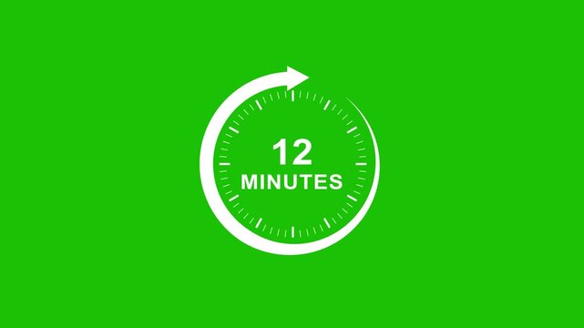 12 minutes timer countdown clock animation on green screen, chroma key overlay for time management and productivity projects