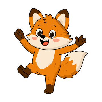 Playful orange fox character dancing with raised paws.