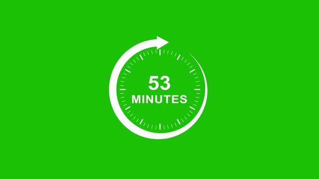 53 minutes timer countdown clock animation on green screen, digital chronometer for time management and presentation overlays
