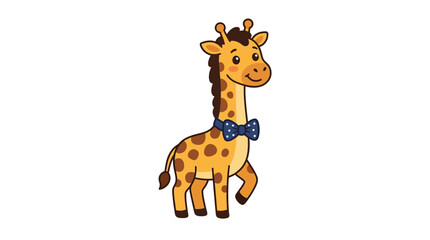 Obraz premium Cute cartoon giraffe with bow tie on white background