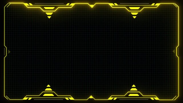 Futuristic digital HUD cyber frame technology for video overlay templates.Digital HUD futuristic motion graphic element cyber generated background. security hologram frame border 4k background.