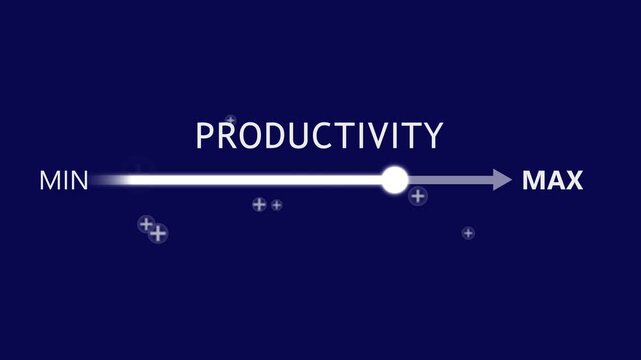 Productivity and efficiency concept. adjusting virtual slider from min to max, process to increase productivity and efficient. Progress bar and optimization in business operations. Values 4k motion.