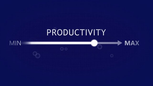 Productivity and efficiency concept. adjusting virtual slider from min to max, process to increase productivity and efficient. Progress bar and optimization in business operations. Values 4k motion.