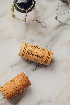Mise en bouteille cork on white marble