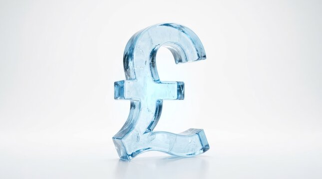 Transparent Glass Pound Sterling Symbol on White Background.