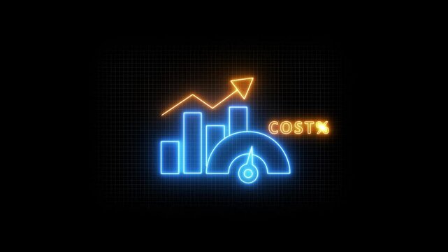 Benchmarking concept, something that serves as a standard by which others may be measured or judged. buciness graoh neon animated 4k . isolated on black background.