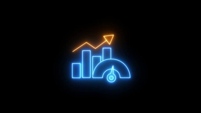 Benchmarking concept, something that serves as a standard by which others may be measured or judged. buciness graoh neon animated 4k . isolated on black background.
